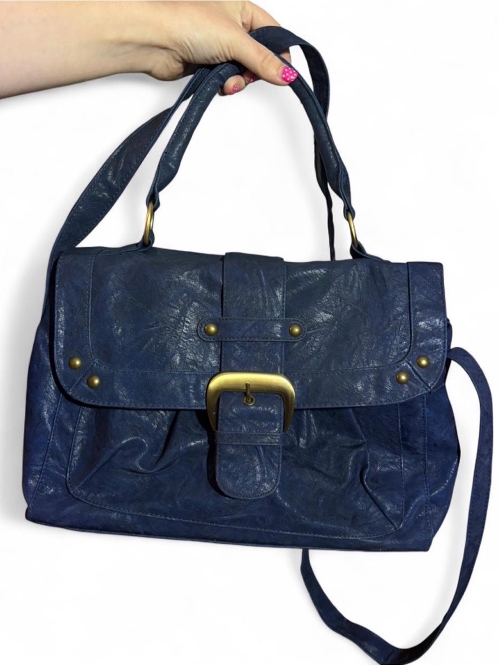 Mossimo Supply Co. Navy Satchel with Brass Buckle